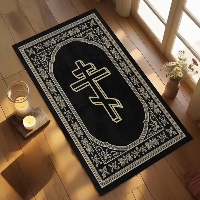 Tapis classique à motif grec et croix orthodoxe
