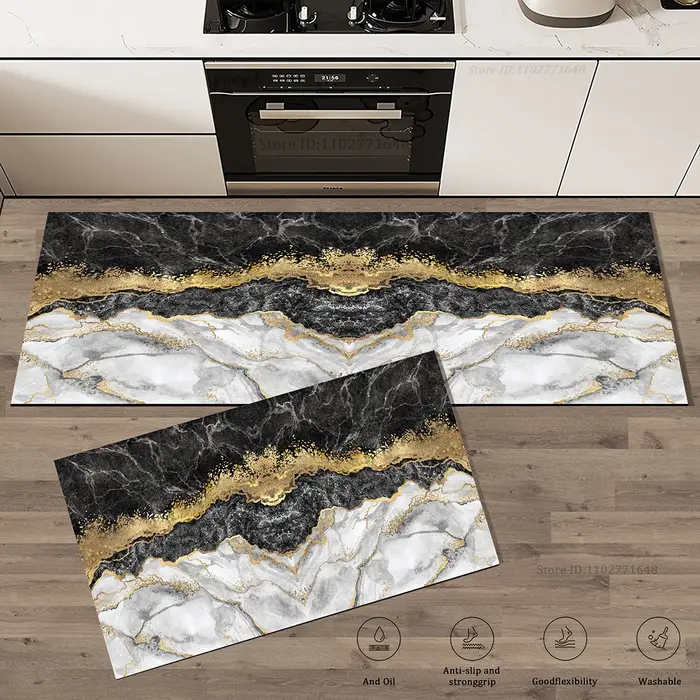 Tapis absorbants de cuisine à motif de marbre, paillasson adapté à l'armoire, lavable, antidérapant, pour entrée de salle de bain, Long, grand tapis coloré