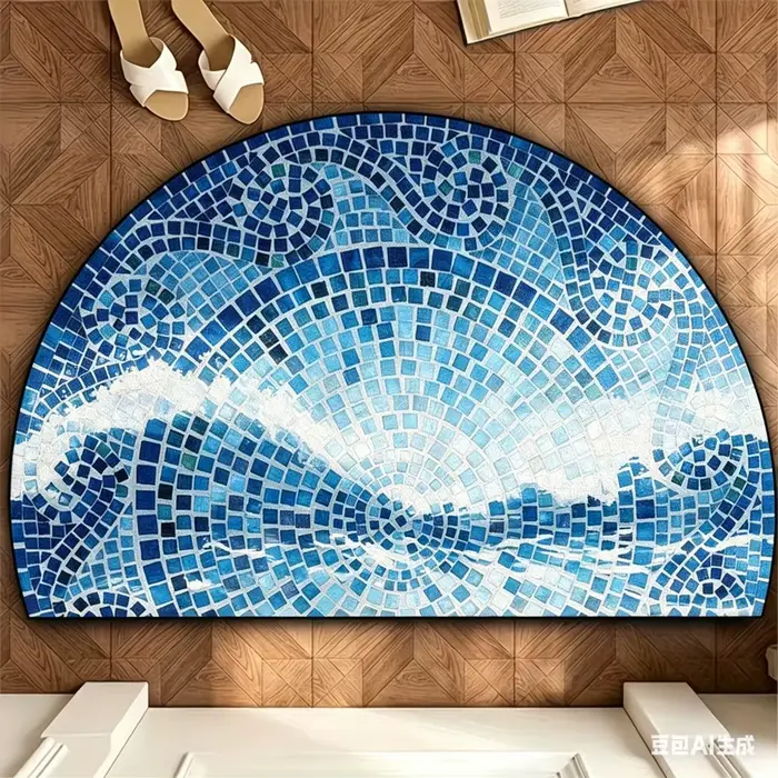 Paillasson demi-rond en mosaïque bleue méditerranéenne