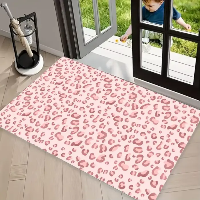 Tapis de sol girly rose pailleté à imprimé léopard