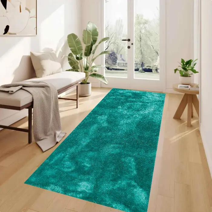 Tapis de couloir long tie-dye turquoise, motif abstrait Shibori, antidérapant, pour entrée, salle de
