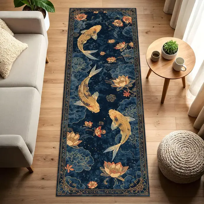 VIKAMA Tapis de couloir vintage Koi Pond Runner