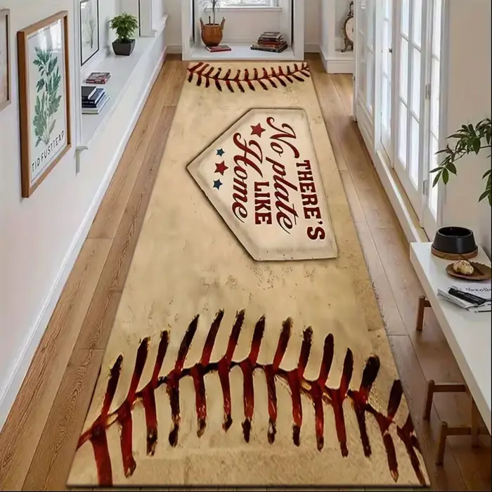 Tapis de couloir à thème baseball, tapis rétro, « Il n'y a pas de lieu comme la maison », antidérapa