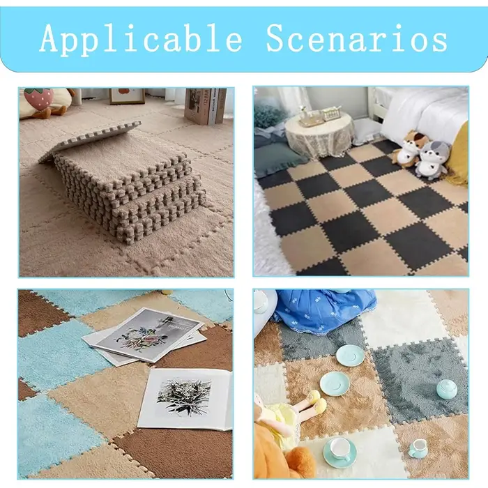 Tapis de sol carré antidérapant en peluche minimaliste moderne