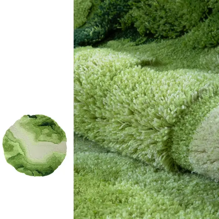 Tapis Rond de Luxe en Laine Verte, Tapis Moderne 3D pour Chambre à Coucher, Tapis Doux et Moelleux,