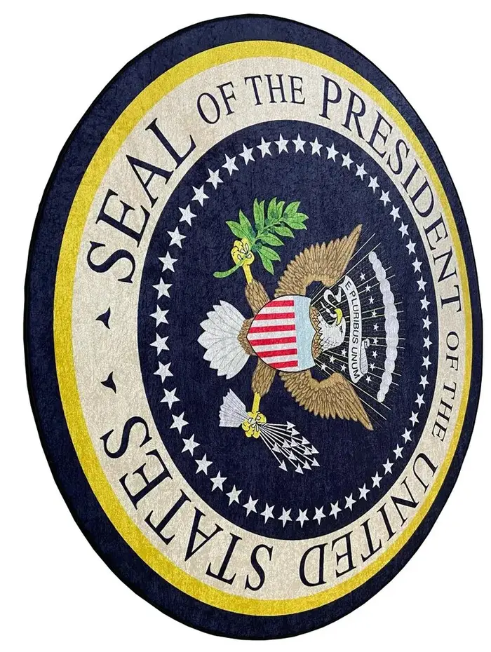 Tapis rond avec sceau abstrait et président