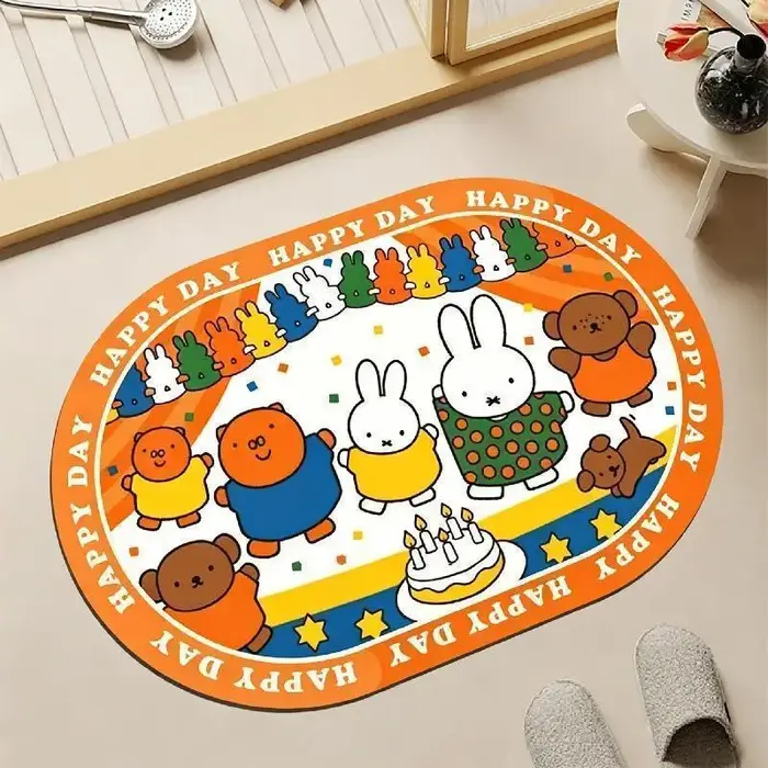 Tapis de sol Kawaii Miffy, tapis de sol de salle de bain mignon avec motif de dessin animé Miffy, tapis de sol absorbant et antidérapant pour salle de bain.