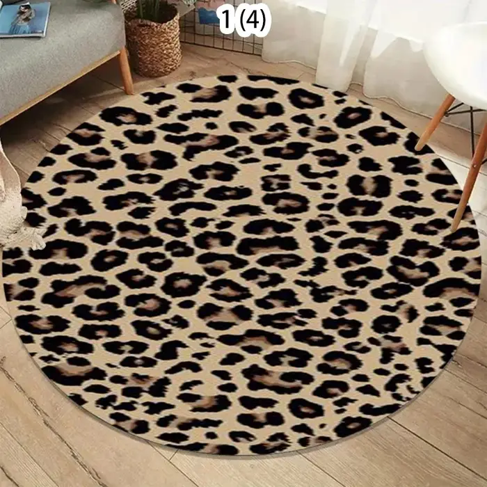 Tapis rond classique beige marron à imprimé léopard, tapis antidérapant en peau d'animal, tapis à mo