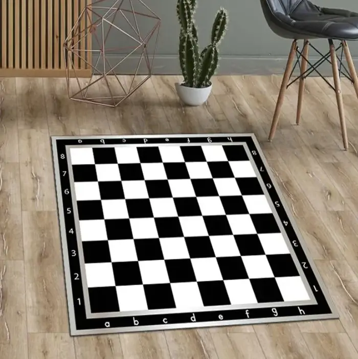 Tapis d'échecs avec motif imprimé aux couleurs vives, lavable et antidérapant, cadeau pour les amateurs d'échecs, tapis de décoration pour la maison