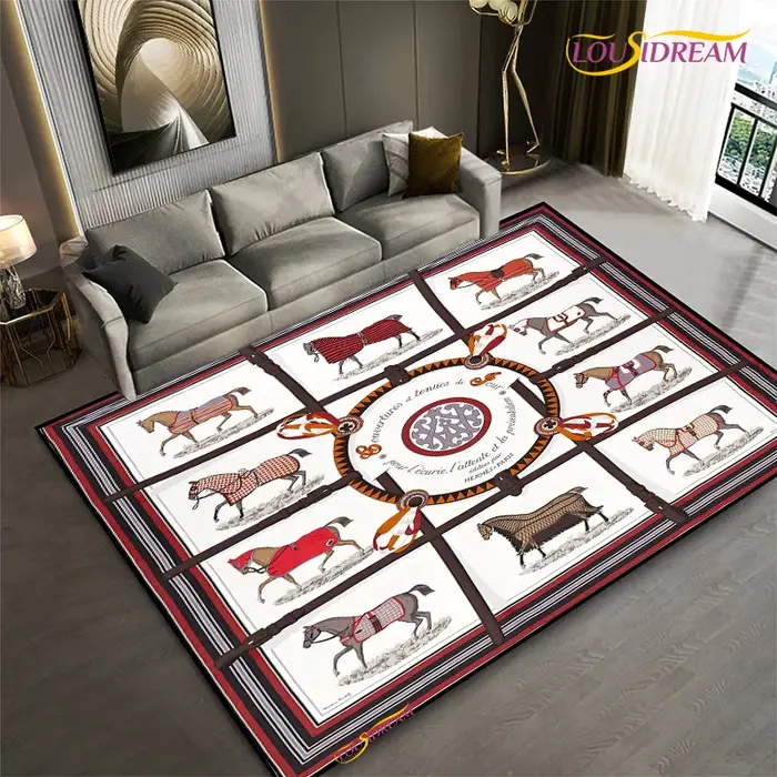 Tapis cheval à cadre ethnique pour salon, chambre à coucher, cuisine, tapis de sol antidérapant pour enfants, cadeau d'anniversaire, accessoires de photographie