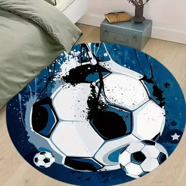 Un tapis rond doté d'un basket-ball de style graffiti et de décoration des bureaux