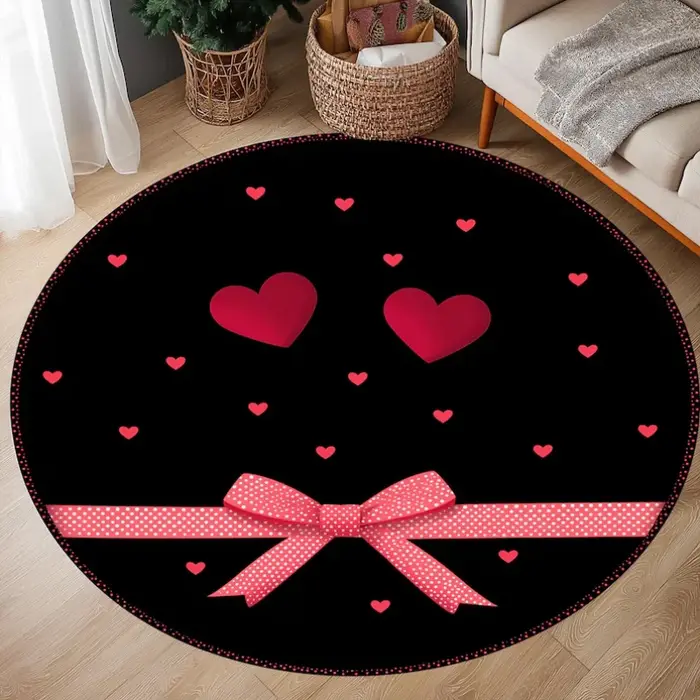 Tapis rond vert foncé avec papillon rose