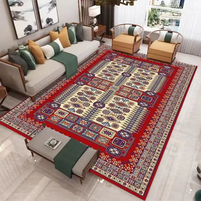 Tapis de salon style persan vintage, tapis rouge pour couloir, tapis d'entrée traditionnel, paillassons