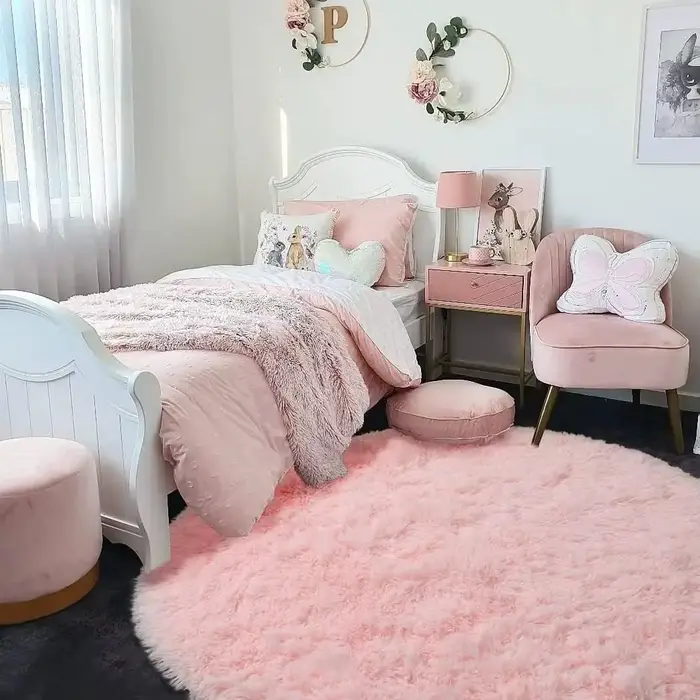 Vikama Tapis rond rose pour chambre de fille