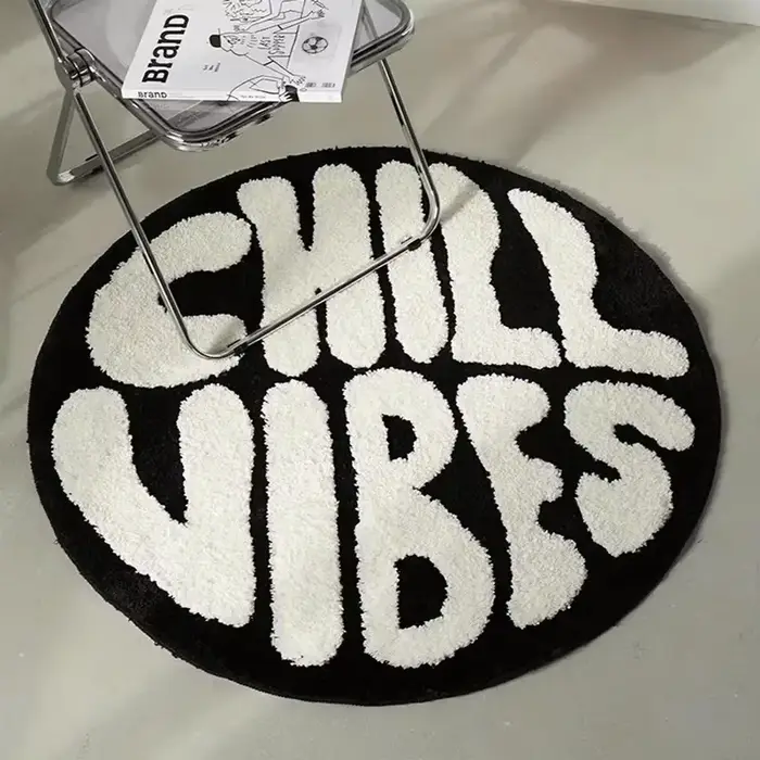 Tapis de sol créatif rond rayé noir et blanc VIKAMA