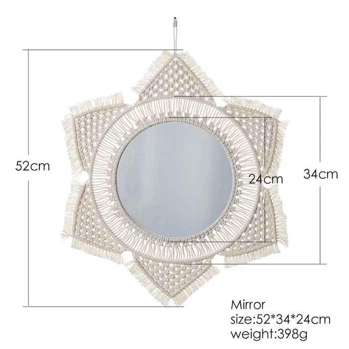 Grands miroirs muraux ronds en macramé