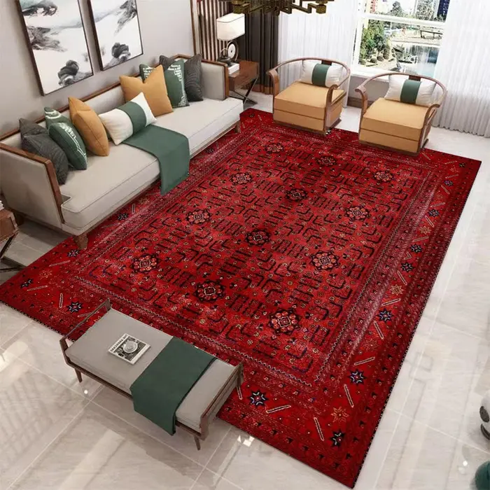 Tapis de salon style persan vintage, tapis rouge pour couloir, tapis d'entrée traditionnel, paillass
