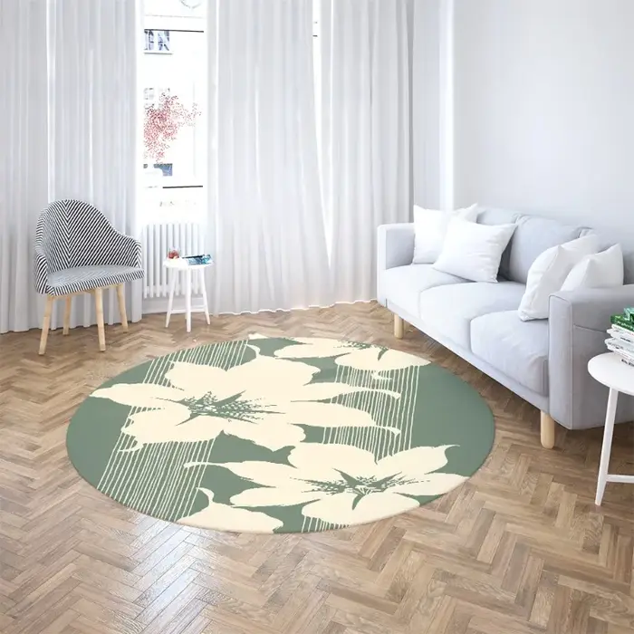 Tapis circulaire vintage à motif floral losanges