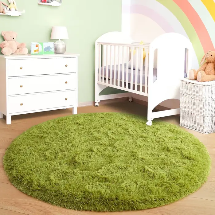 Tapis rond moelleux noir pour chambre à coucher
