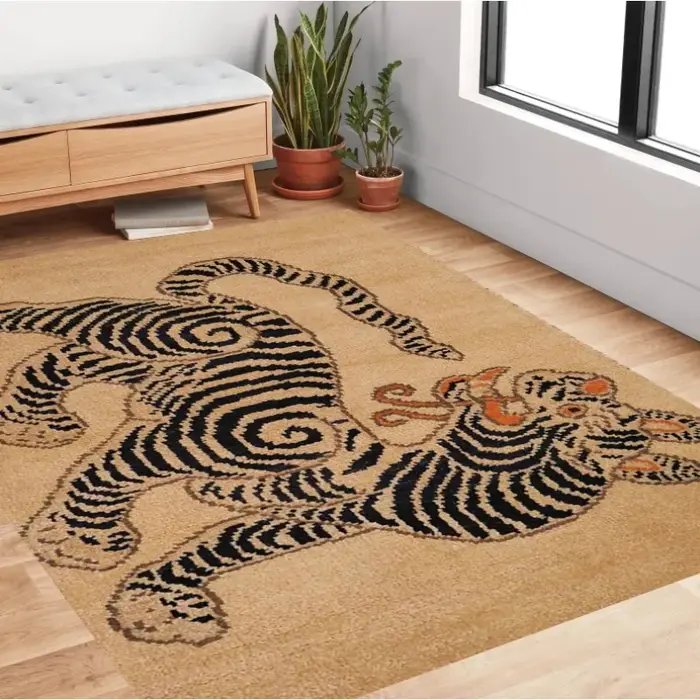 Tapis éclectique imprimé tigre rouge et Orange
