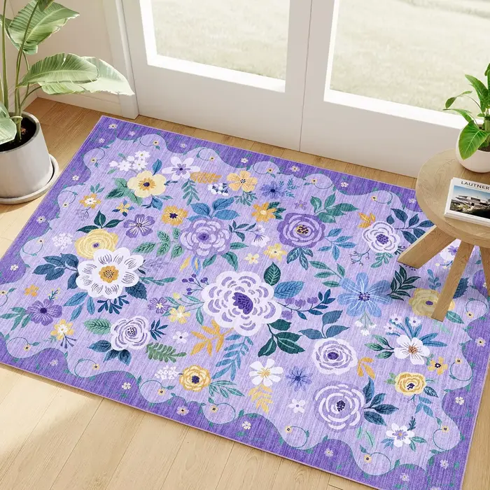 Tapis Bohème Floral Violet pour Salon