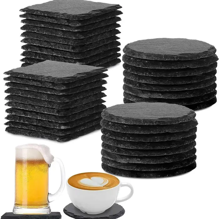 Sous-verres ronds/carrés en pierre d'ardoise noire