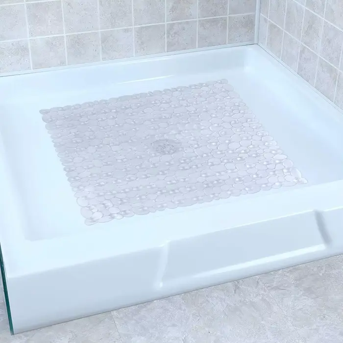 Tapis de douche carré avec ventouses et trous de vidange