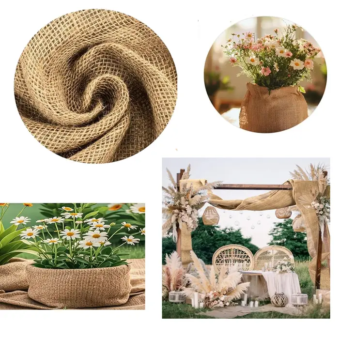 Toile de jute naturelle haute densité de 160 cm de large pour la décoration de mariages