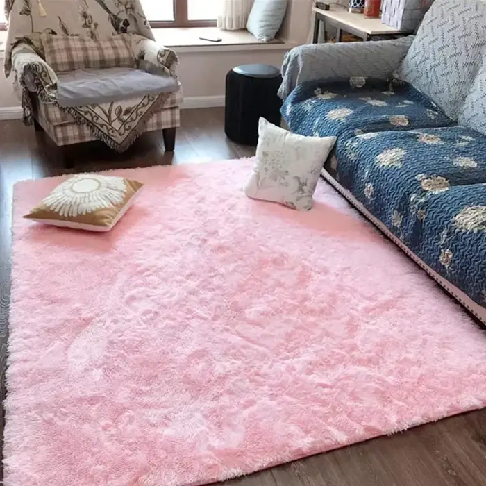 Tapis Shaggy Moelleux Nordique Rouge Rose pour Bol