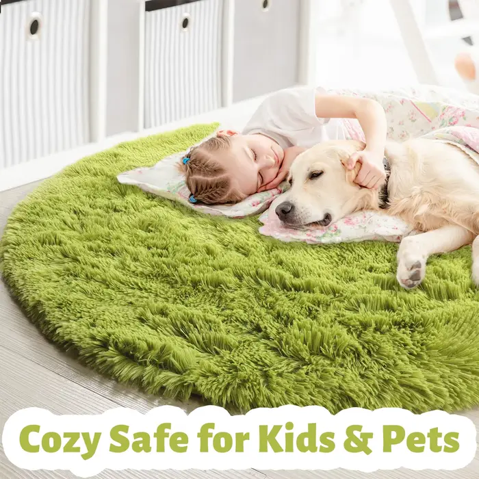Vikama – tapis rond vert herbe pour chambre à coucher