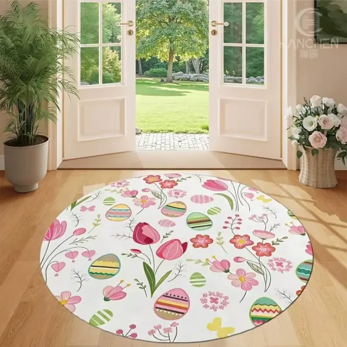 Tapis rond multicolore vibrant à motifs paisley et mandala