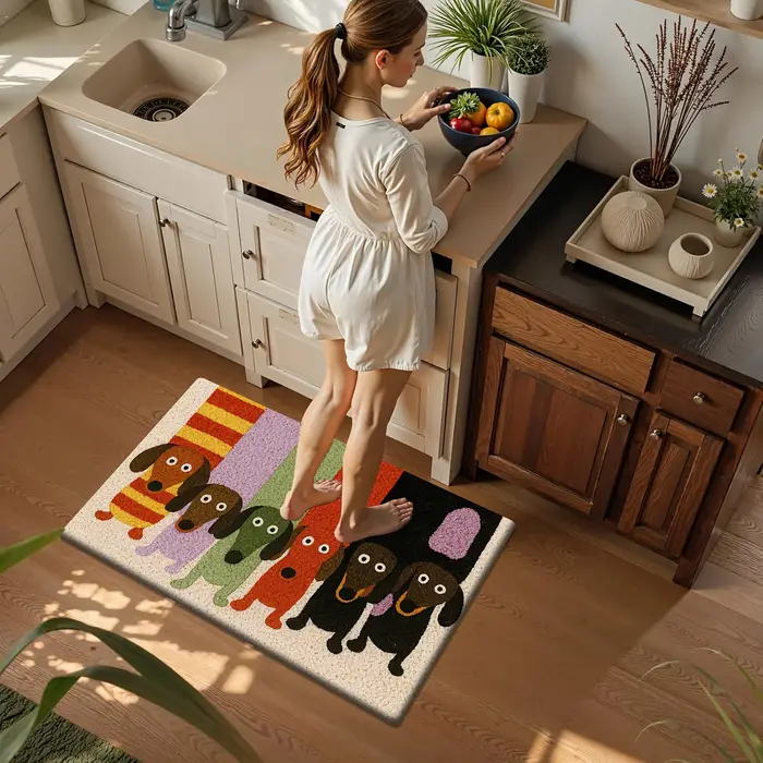 VIKAMA Tapis de bienvenue antidérapant et lavable avec motif de teckel de dessin animé pour la cuisine