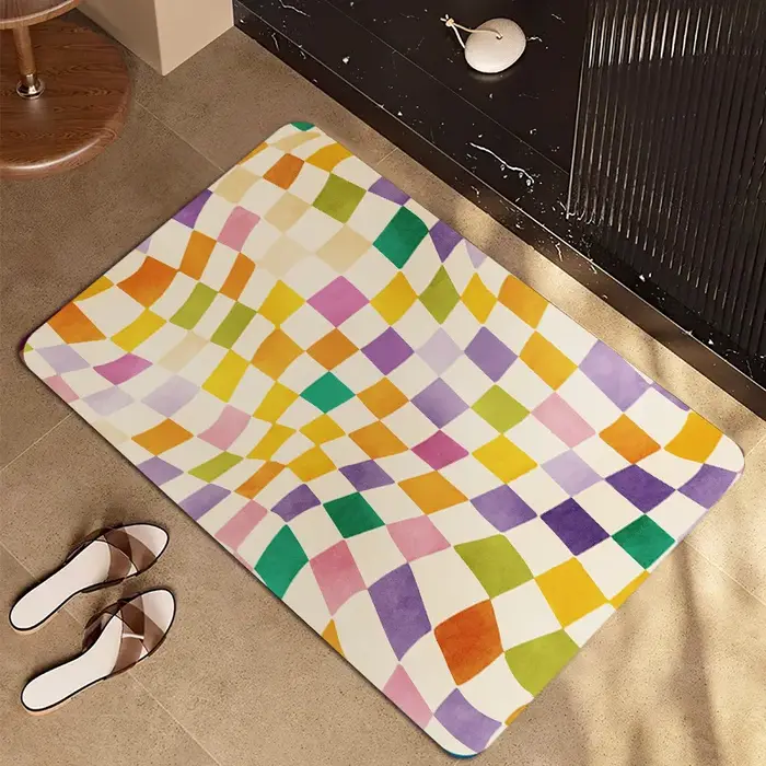 Tapis à motif de diamant coloré, Style Art moderne, dégradé multicolore, sol doux pour salle de bain