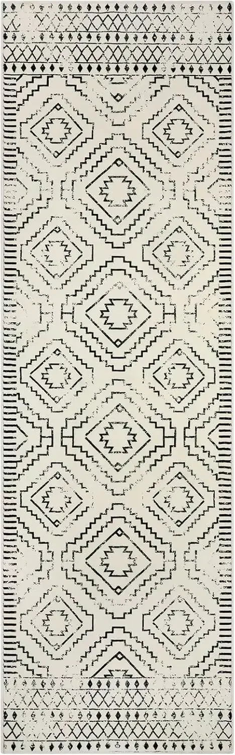 Tapis de couloir orange bohème tribal, motif géométrique rétro, antidérapant, lavable, pour entrée, 