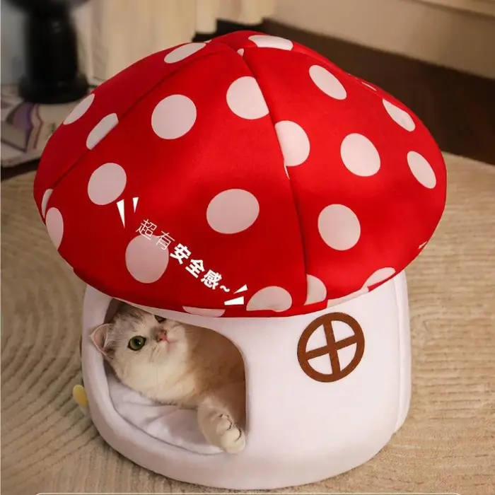 Lit pour chat champignon semi-fermé-adorable et fonctionnel pour dormir et cacher la maison