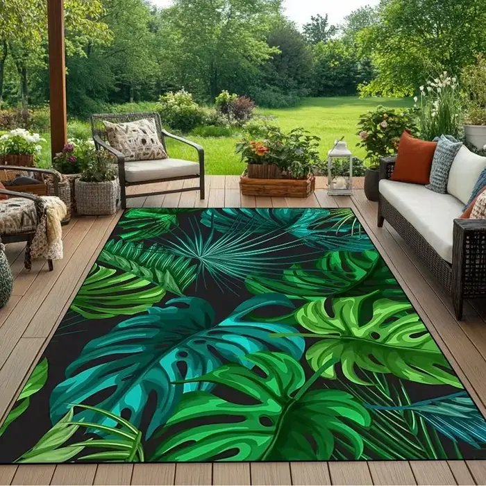 Tapis d'extérieur VIKAMA en feuilles de palmier tropicales