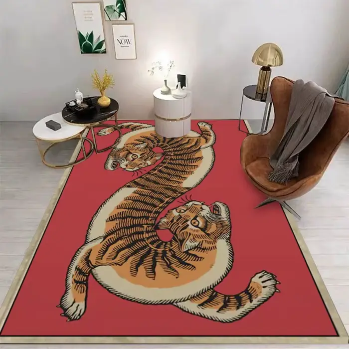 Tapis éclectique imprimé tigre rouge et Orange