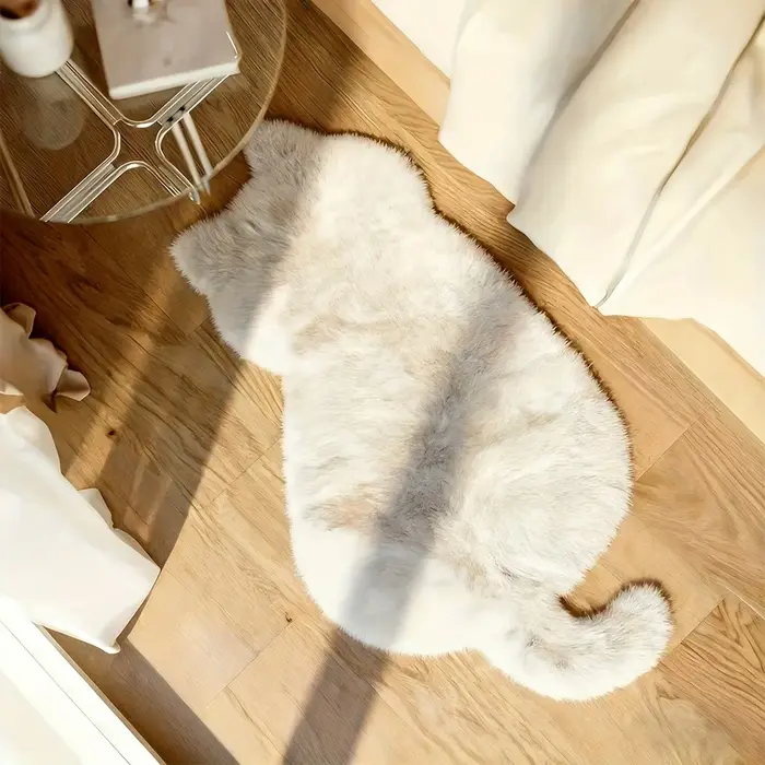 Tapis en fausse fourrure de lapin en forme de chat, tapis moelleux doux adapté à la chambre à couche