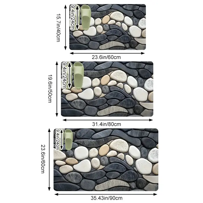 Tapis de sol en diatomite à motif galet, absorbant, antidérapant, pour cuisine, salle de bain, salon, avec support en caoutchouc 2D