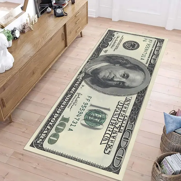 Tapis coloré créatif imprimé dollars, grand format, pour chambre à coucher, entrée, antidérapant, résistant aux taches, décoration intérieure