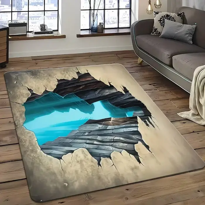 Tapis de sol 3D effet fissures pour salon ou bureau – Décoration moderne unique qui ajoute de la profondeur à votre