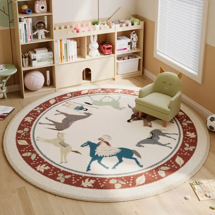 Tapis Épais Rond en Peluche pour Chambre d'Enfant