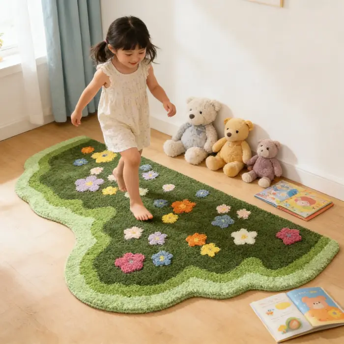 Tapis capitonné floral à poils souples de qualité supérieure