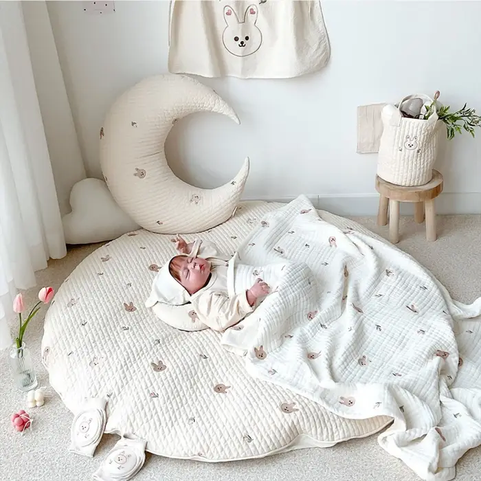 Tapis Circulaire en Polymères Lavables et Magnifiquement Brodés pour Bébé