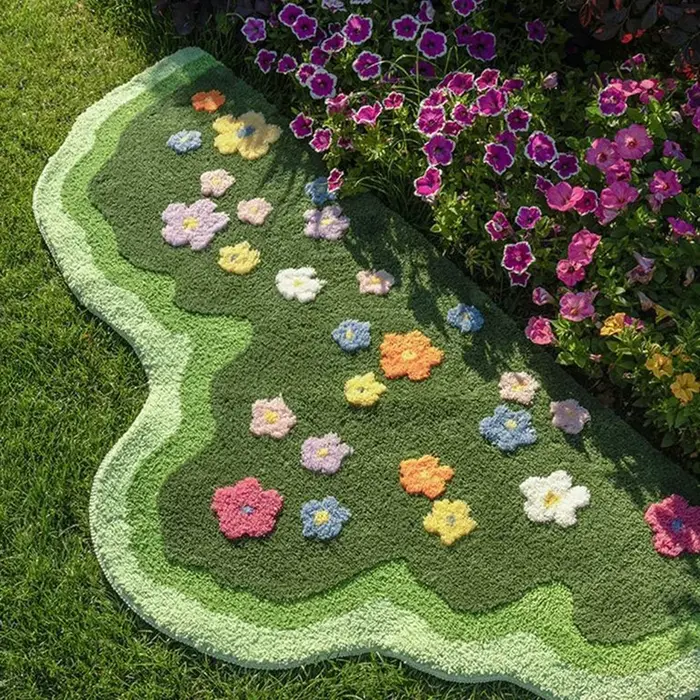 Tapis capitonné floral à poils souples de qualité supérieure – Tapis vert de jardin antidérapant, ta