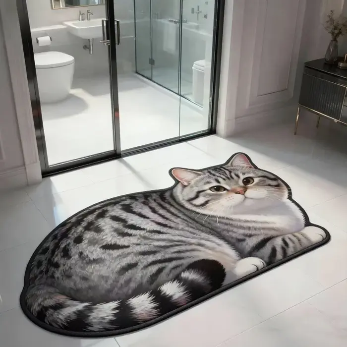 Tapis antidérapant en imitation cachemire en forme de chat mignon