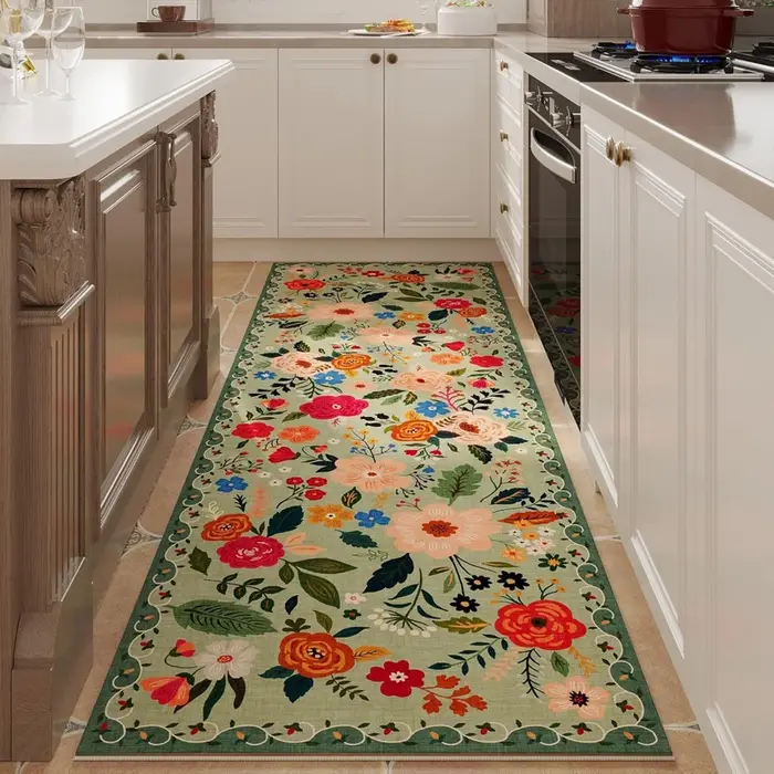 Tapis de couloir vintage bohème à motifs floraux