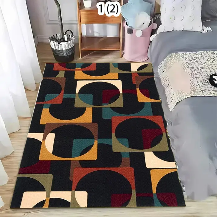 Tapis géométrique pour chambre à coucher, tapis rétro en charbon de bois antidérapant, motif géométrique, style bohème, tapis de cuisine et de restaurant