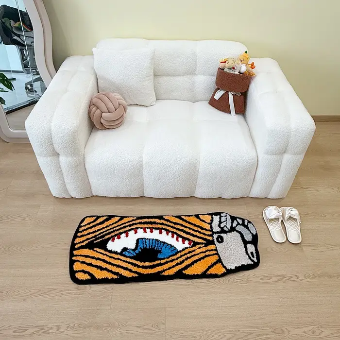 Tapis floqué en forme de briquet à œil marron