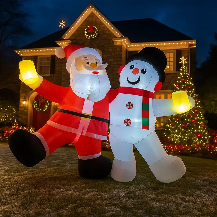 Lumières gonflables du père noël et du bonhomme de neige